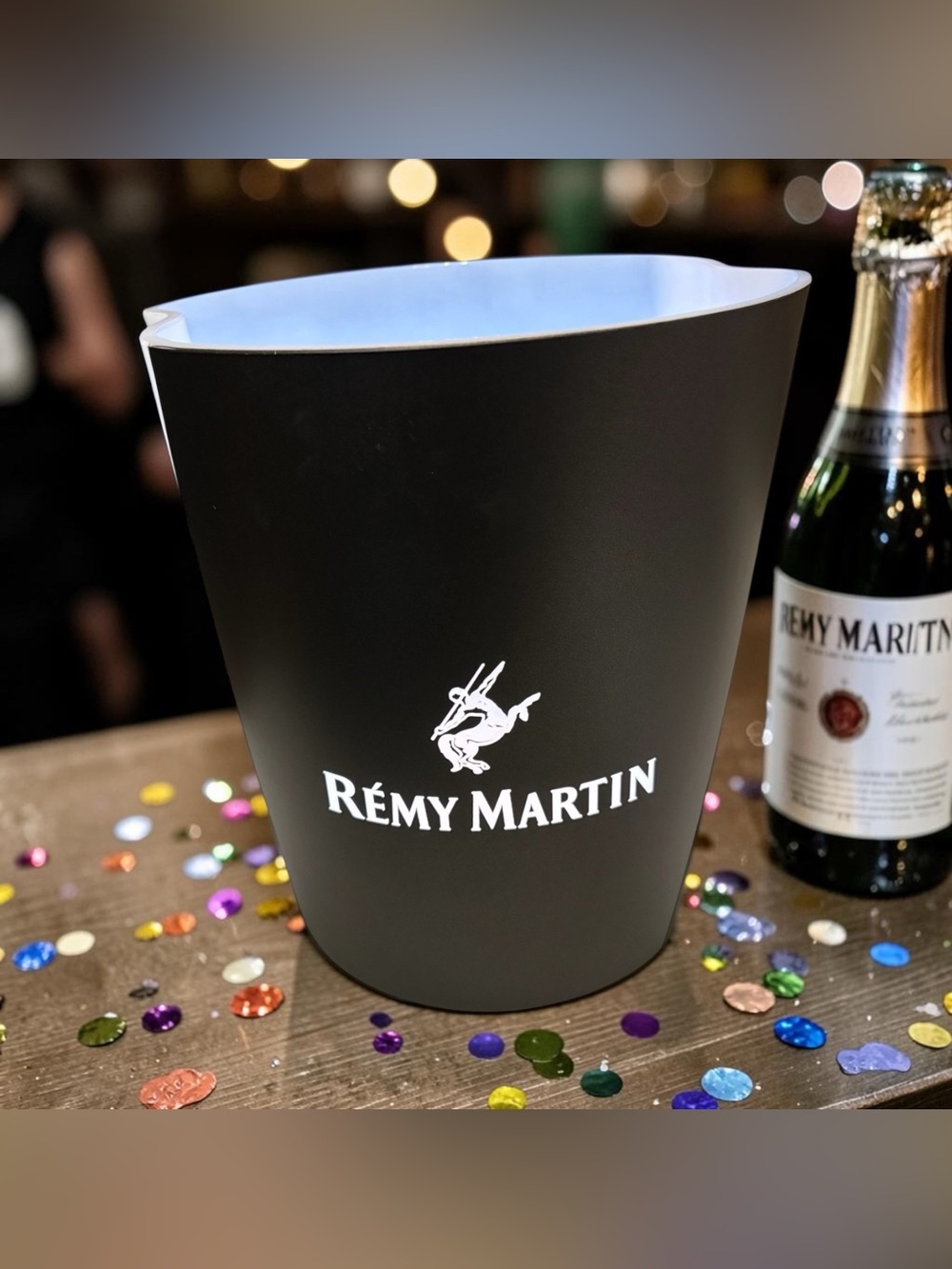 Small Remy Martin LED Lighted Ice Bucket Plastic Black White Logo Matte Finish